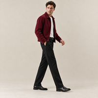 Veste en velours côtelé 100 % coton pour homme, bordeaux, col montant, fermeture éclair bidirectionnelle, décontractée, élégante, pour superposition
