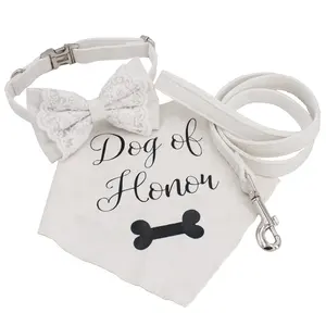 White Lace Wedding Style Pet Supplier Wholesale Eco Custom High Quality Dog Collar Leash Dog Collar Bow