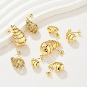 Best Selling Gift gold plated zirconia Stud Earrings Women Accessories Brass drop hoop Earrings Pave fashion jewelry for women