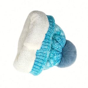 Hot Selling Thick Fleece Lining Winter Warm Dress Fashion Ombre Women Beanie <b>Hat</b> With POM POM Ball - Product Image 4