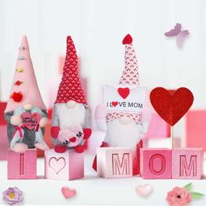 ของตกแต่งวันแม่ DAMAI I LOVE ตุ๊กตารูดอล์ฟ ตุ๊กตาไร้หน้า ของขวัญวันหยุด ของประดับโต๊ะสีแดงทำจากโพลีเอสเตอร์ - Product Image 1