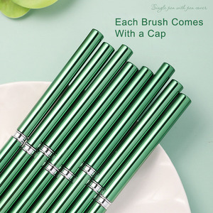 Green Metal Handle Nylon Nail Brush Flat Round Oval Ombre <b>Builder</b> Gel Fine Liner Brush for French Manicure - Product Image 4
