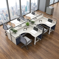 Poste de travail de bureau incurvé avec cloison, bureau informatique moderne en bois, table de séparation pour employés, ensemble de mobilier de bureau avec rangement