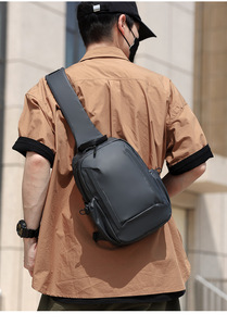New Korean Style PU Leather Waterproof Chest <b>Bag</b> Men Crossbody Sling <b>Bag</b> Men Custom Crossbody Fanny Pack - Product Image 5