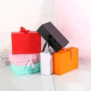 Custom Logo Paper Cardboard Packing Folding box White / Black / Rose Gold Luxury Magnetic Gift Box with Ribbon Closure