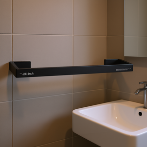 Porte-serviettes mural simple moderne noir mat de 24 pouces, accessoire de salle de bain - Product Image 2