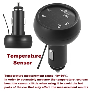 Moniteur de batterie de voiture 3-en-1 : Voltmètre numérique LED, Port de charge USB et Thermomètre, Adaptateur allume-cigare USB - Product Image 4