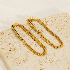 Zogxin Geometric <b>Stud</b> Earrings Gold Chain Long <b>Titanium</b> Steel Party Fashion - Product Image 2