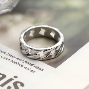 Jx Geometric Hollow Chain <b>Ring</b> Men's <b>Titanium</b> Steel Cuban Style Jewelry Gift Fashion <b>Rings</b> - Product Image 3