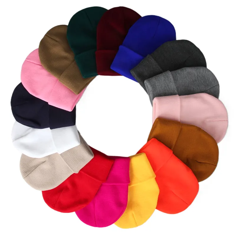 Wholesale RTS 72 Solid Colors Custom Knit Beanie Cap Blank Toque for Men Women