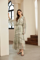 Robe longue bohème élégante à volants floraux, taille haute en mousseline, vente en gros directe d'usine, personnalisable OEM ODM, marque privée