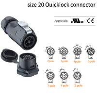 Connecteurs XLR Power Quicklock étanches à montage sur site, taille 20, 20A, 2/3/4/5/7/9/12 pôles, femelles, droits, boîtier plastique IP67