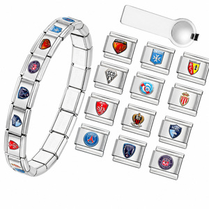 Badge de football 3D <span class=keywords><strong>Ligue</strong></span> <span class=keywords><strong>1</strong></span>, Bracelet à breloques italien, Maillon de bracelet de montre modulaire, Acier inoxydable, Bijoux de mode, Accessoires pour fans, Vente en gros - Product Image 1