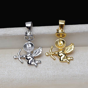 Pendentif ange en argent S925 avec perle 7-8 mm, pendentif féminin, bandeau pour cheveux, composants de bijoux DIY, plateau vide semi-fini - Product Image 3