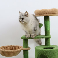Arbre à chat en velours Teddy Fleece vert avec lit intégré pour chat, structure d'escalade multi-niveaux, poteau vertical et échelle de grande taille