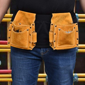 Sac à outils multifonctionnel pour la rénovation de la construction, en cuir véritable, épaissi, résistant à l'usure, pochette à clous, sac de travail du bois - Product Image 5