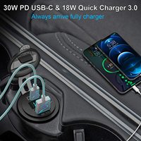 Chargeur de voiture étanche pour bateau marin 12-24V avec double port USB-C PD3.0 QC3.0, voltmètre LED et interrupteur