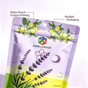 ถุงซิปล็อคแบบตั้งได้เคลือบด้าน พิมพ์ลายตามสั่ง OEM ปริมาณสั่งซื้อขั้นต่ำน้อย พร้อมรูแขวนทรงกลม สำหรับบรรจุภัณฑ์ชาสมุนไพรช่วยการนอนหลับ - Product Image 3
