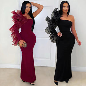 Robe longue asymétrique à volants, extensible et ajustée, pour soirée et clubbing, livraison rapide - Product Image 1