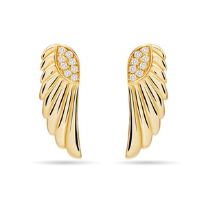 OEM Fashion Custom ized Schmuck Unisex 18 Karat vergoldet 925 Sterling Silber Zirkonia Angel Wings Feder Ohr stecker Ohr stecker - Product Image 1