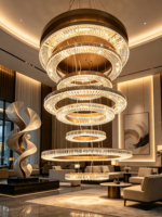 Lampu Gantung Kristal Spiral Modern Besar dari Baja Tahan Karat, Lampu Hias Cincin Mewah Custom LED, Garansi 2 Tahun, untuk Lobi Hotel dan Villa