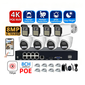 ชุดกล้องวงจรปิด TSEye 8CH POE NVR ระบบกล้อง CCTV 4K 8MP สำหรับภายนอกและภายในอาคาร มาตรฐานกันน้ำ IP66 พร้อมระบบมองเห็นในเวลากลางคืนและตรวจจับความเคลื่อนไหว - Product Image 1