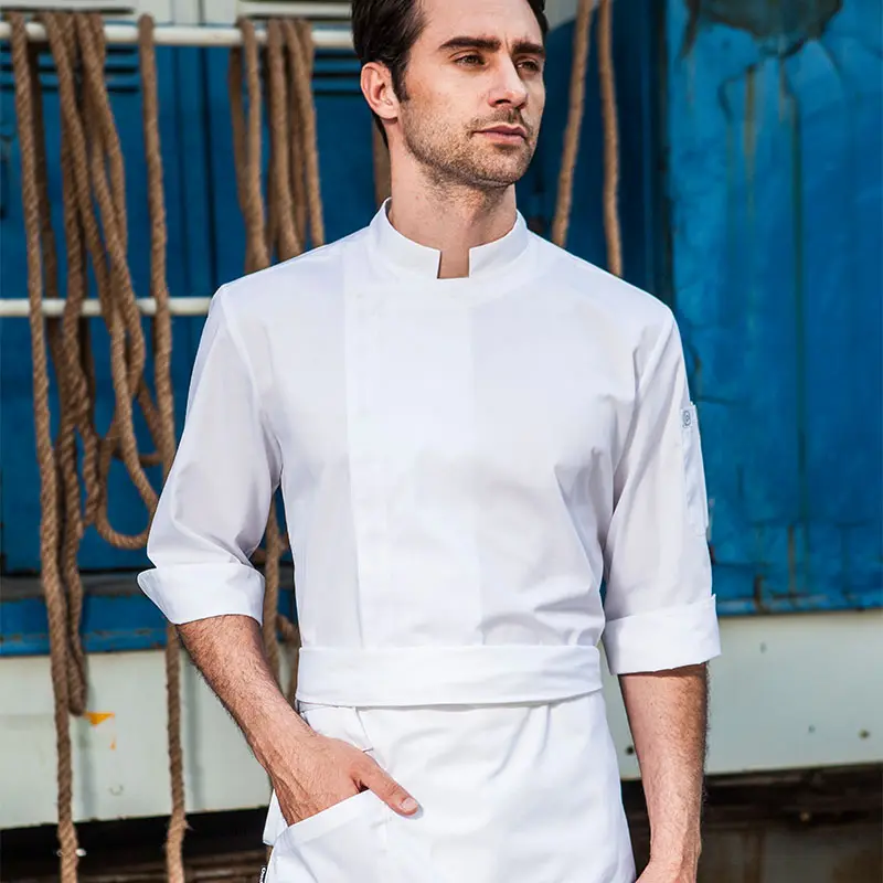 Uniforme de chef à carreaux avec vestes de chef à manches trois-quarts et veste de cuisinier pour hôtel et restaurants