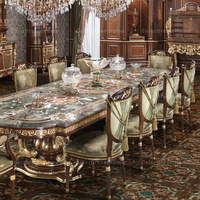 Ensemble de table à manger en marbre et bois de luxe antique avec 10 chaises pour salle à manger royale, fabriqué en bois de haute qualité