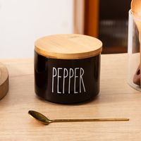 Pot de rangement en céramique Ceranva avec couvercle en bois lettres personnalisées simples pour la maison cuisine sel poivre stockage thé peut idée cadeau