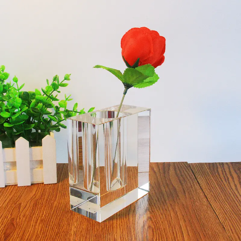 Luxury crystal transparent square glass vase wedding home decoration rose crystal vase