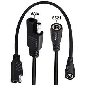 Ventas al por mayor personalizado 20AWG SAE 2pin enchufe a DC Jack 5521 5,5mm x 2,1mm adaptador hembra extensión Cable de alimentación