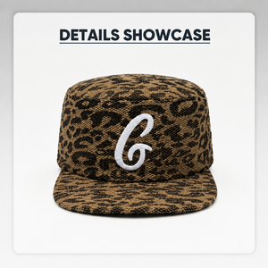 Casquette de campinguriste personnalisée à imprimé léopard 3 panneaux, broderie lettre G cursive personnalisée, casquette de <span class=keywords><strong>skate</strong></span> vintage en toile à visière plate - Product Image 2