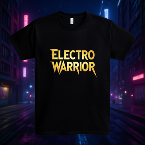 T-shirt Electro Warrior con stampa nera e oro, unisex, taglia adulto M L XL XXL - Product Image 3