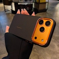 Casing Magnetik Kulit Serat Karbon Bisnis Sle untuk iPhone 17 Pro Max 16 15 14, Mendukung Pengisian Daya Nirkabel, Anti Jatuh, Pelindung