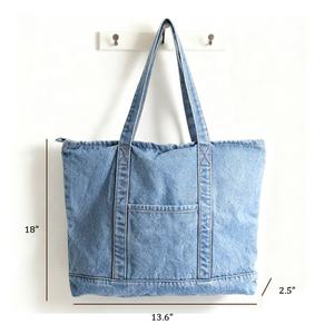 شعار مخصص محفظة قماش الدنيم خفيفة الوزن لينة الدنيم حقيبة يد جينز للمتسوقين حقائب الكتف صديقة للبيئة معاد تدويرها الدنيم حقيبة حمل - Product Image 3