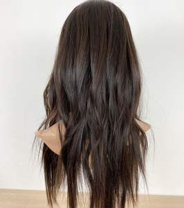 Perruque avec <span class=keywords><strong>frange</strong></span> pour femmes, <span class=keywords><strong>cheveux</strong></span> humains européens vierges, couleur marron foncé, dentelle frontale en soie HD naturelle, faux cuir chevelu, vente en gros - Product Image 4