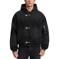 TOPSHOW Manteau d'hiver personnalisé pour homme, style streetwear, en jean délavé, rembourré, à capuche, avec fermoirs de pompier