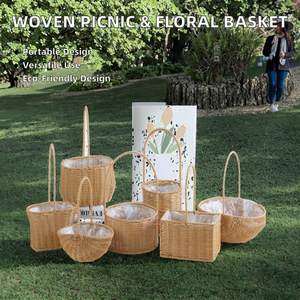 Cesto da Picnic Portatile per Esterni, Contenitore Decorativo per la Casa, Vaso per Fiori Intrecciato, Cesto Regalo Floreale <span class=keywords><strong>in</strong></span> <span class=keywords><strong>Vimini</strong></span> con Manico - Product Image 2