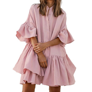 knee length dresses for ladies Short Black Satin Dress With A Loose Fit, Ruffled Sleeves, And A Spark