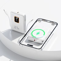 Batterie externe magnétique 10000 mAh avec affichage LED et 2 câbles intégrés (Type-C/Apple), personnalisable avec logo, disponible en plusieurs couleurs pour la revente aux fournisseurs.