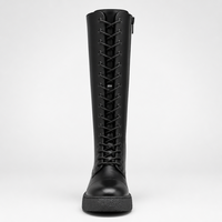 Bottes hautes noires à lacets et bout pointu pour femme en cuir souple à plateforme