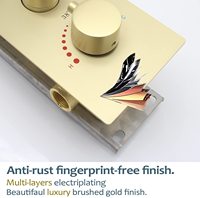 Kit de finition de robinet mélangeur de douche thermostatique 3 voies en laiton brossé doré non revêtu, avec 3 sorties et 3 poignées de commande