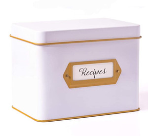 Custom Printed Design Food Grade Square White Recipe Box Recipe Playing Cards Box Set Metal Tin For Recipe