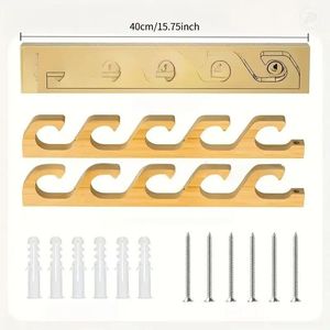 Wooden Fishing <b>Rod</b> <b>Holder</b> Wall Mounted Multi Layer Storage Rack For <b>Rods</b> And Nets - Product Image 5