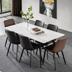 Set meja makan Modern terjangkau, dengan meja marmer dan furnitur ruang makan