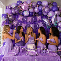 Ensemble de 204 pièces pour fête d'anniversaire sur le thème des papillons violets, kit de décoration d'anniversaire, assiettes, serviettes, nappe, ballons pour femmes et filles