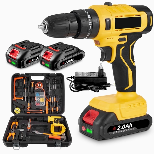 21V Electric Cordless Drill Set with Lithium Battery Hard Case and Charger OEM Options Power Tool Set