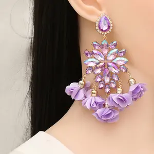 Anting-Anting Etnik Boho Rumbai Berlian Imitasi Besar Panjang 16 Warna Trendi untuk Wanita