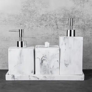 Wholesale High Level Soap Dispenser Lotion Bottle Modern Poly Resin Marble Luxury Bathroom Set For Home Hotel