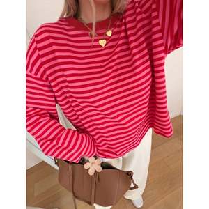 เสื้อสเวตเตอร์คอเรือลายทางสีชมพูอมเทา ไซส์ XS สำหรับผู้หญิง - Product Image 4